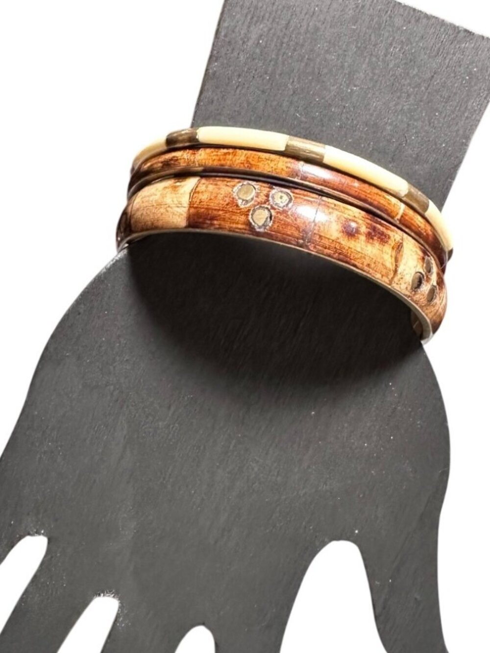 Vintage Bangle Bracelet Set of 3 Earth Tones Brown Gold Tone Stackable Womens